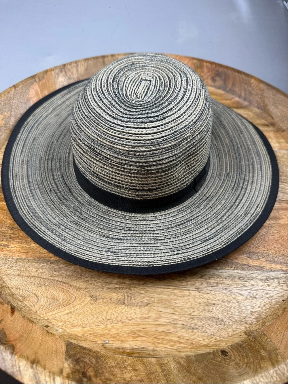Solar Escape Wide Brim Black Tan Sun Hat Resort Beach Travel Boho